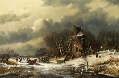 Hollandse Landschap met Figuren door Andreas Schelfhout